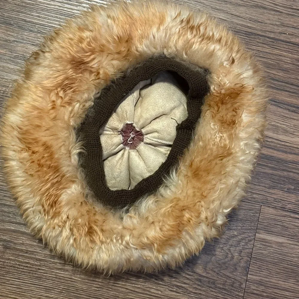 Vintage Original Tuscan Lamb Fur Hat Beanie Cream Brown Made In Italy